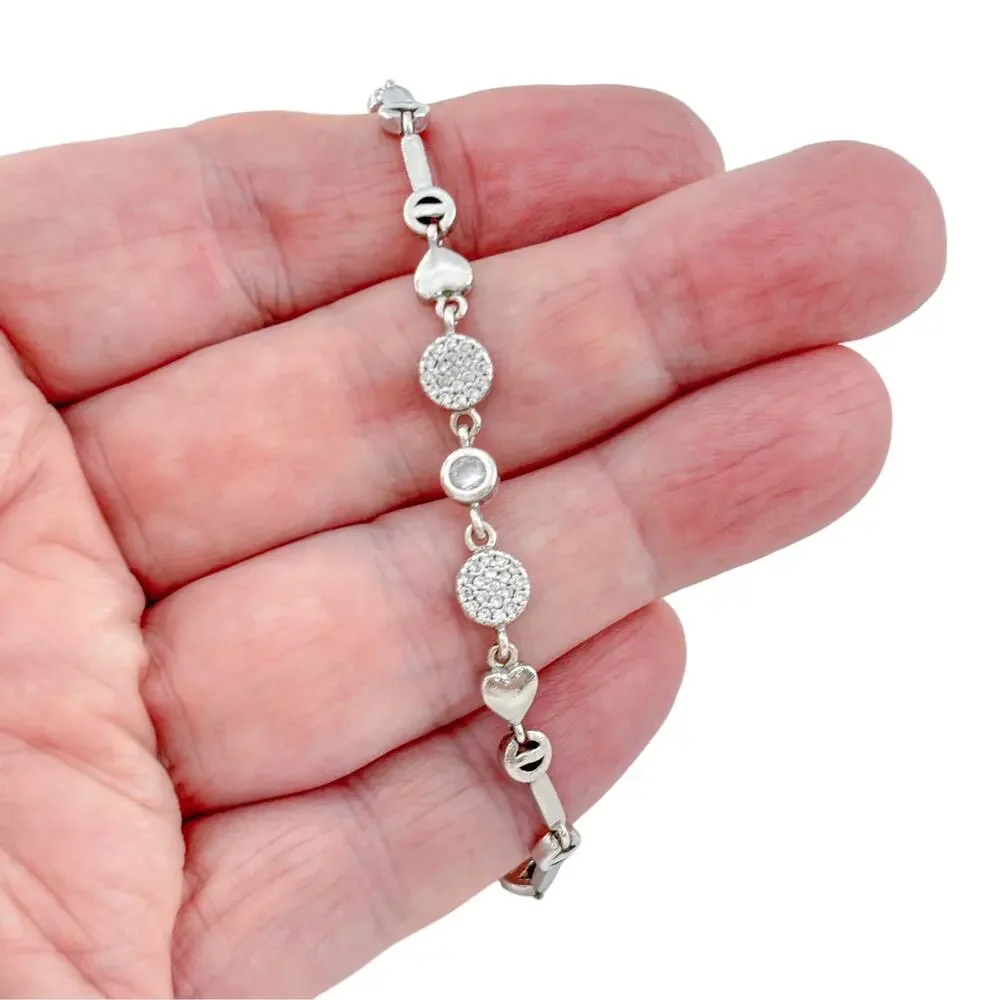 Vintage Sterling Silver 925 Cubic Zirconia Heart Bracelet 7-8